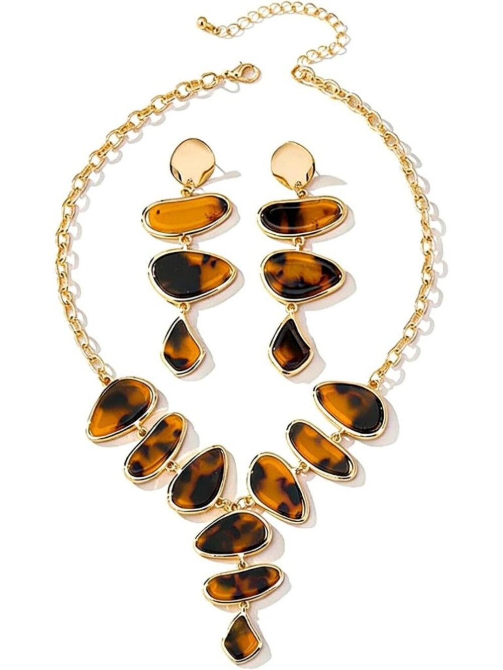 Trendy Leopard Print Jewelry Set: Chunky Acrylic Necklace & Dangle Earrings